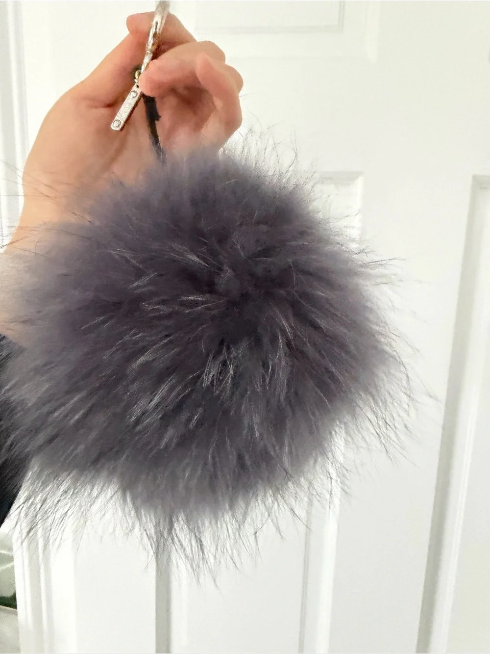 Fendi Gray Fur Monster Pom Keychain with Red Accent Eyebrows